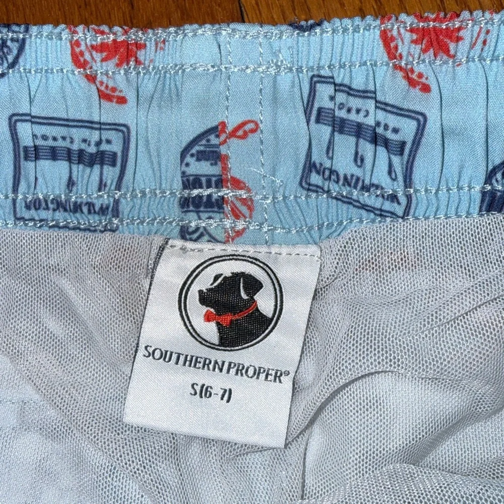 Southern Proper Boys Blue Stamps Swim Trunks Size Small (6/7) - Picture 5 of 5
